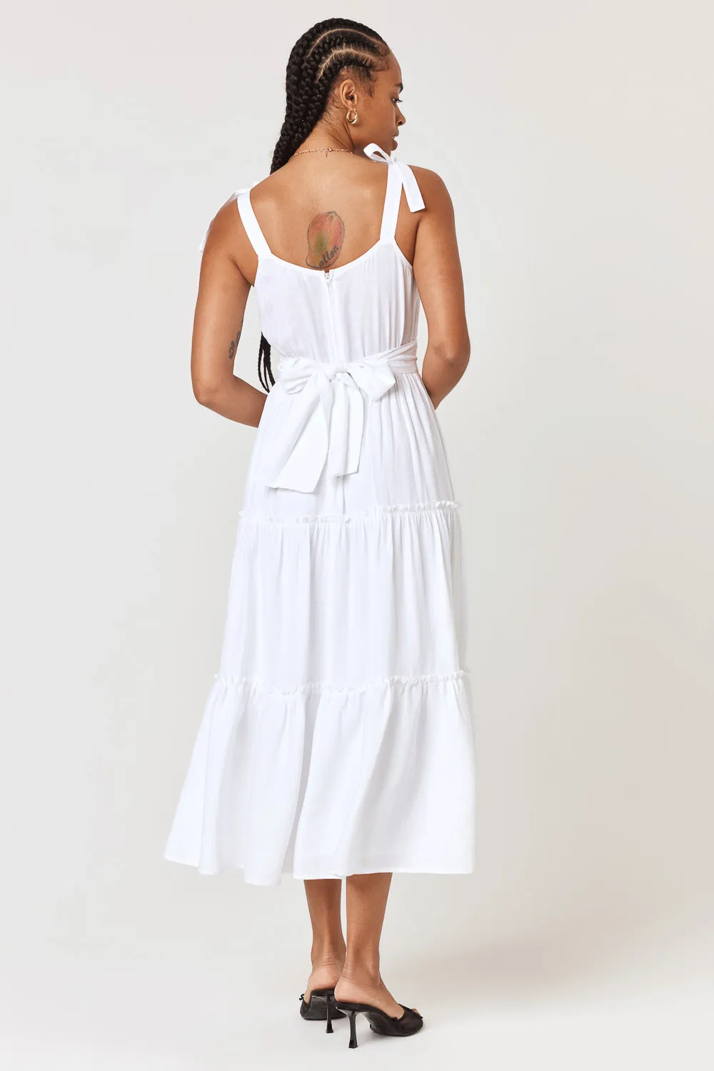 White Ruffle Midi Dress