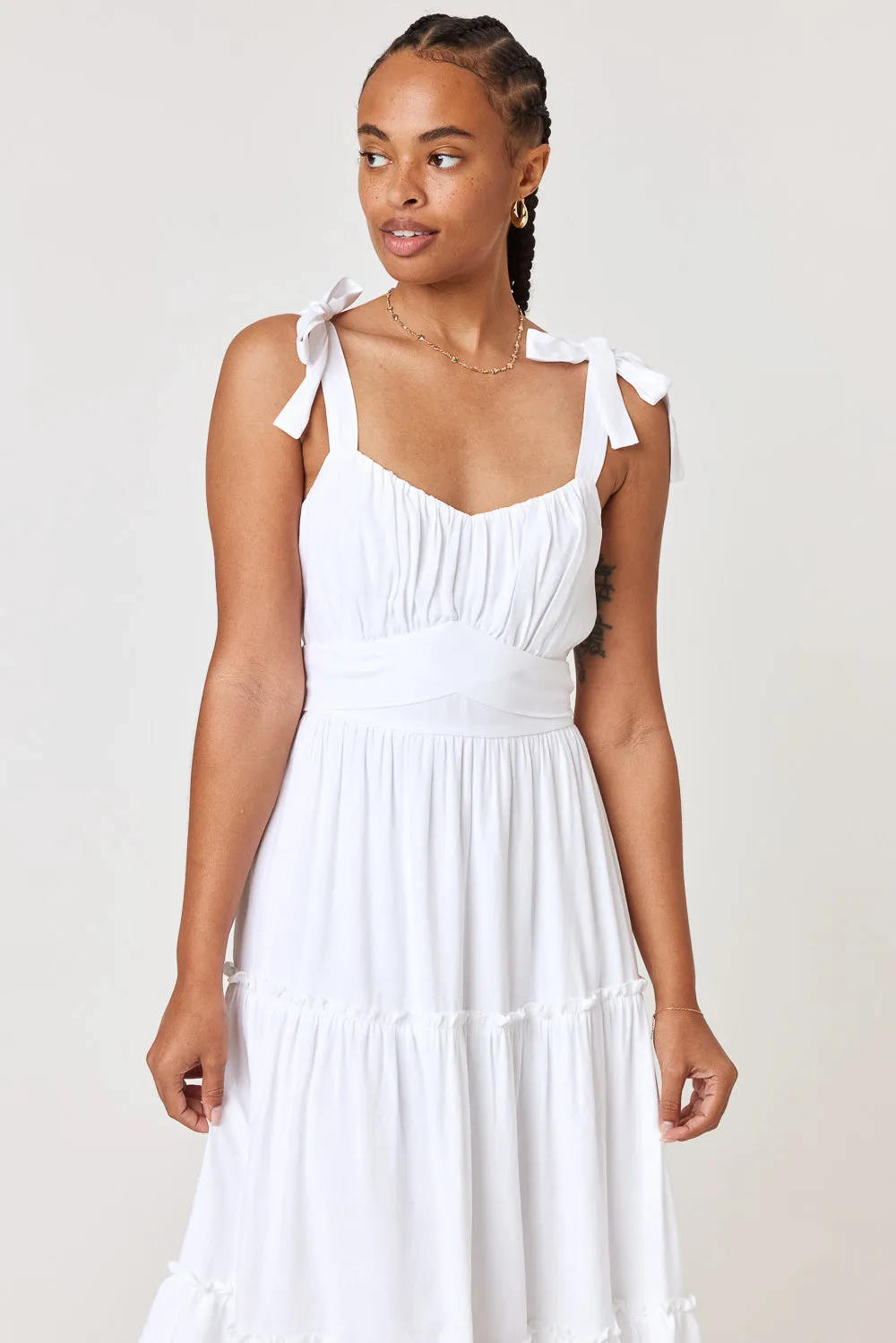 White Ruffle Midi Dress