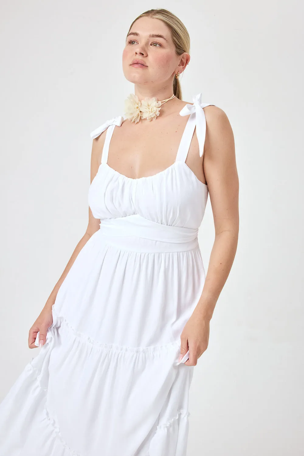 White Ruffle Midi Dress