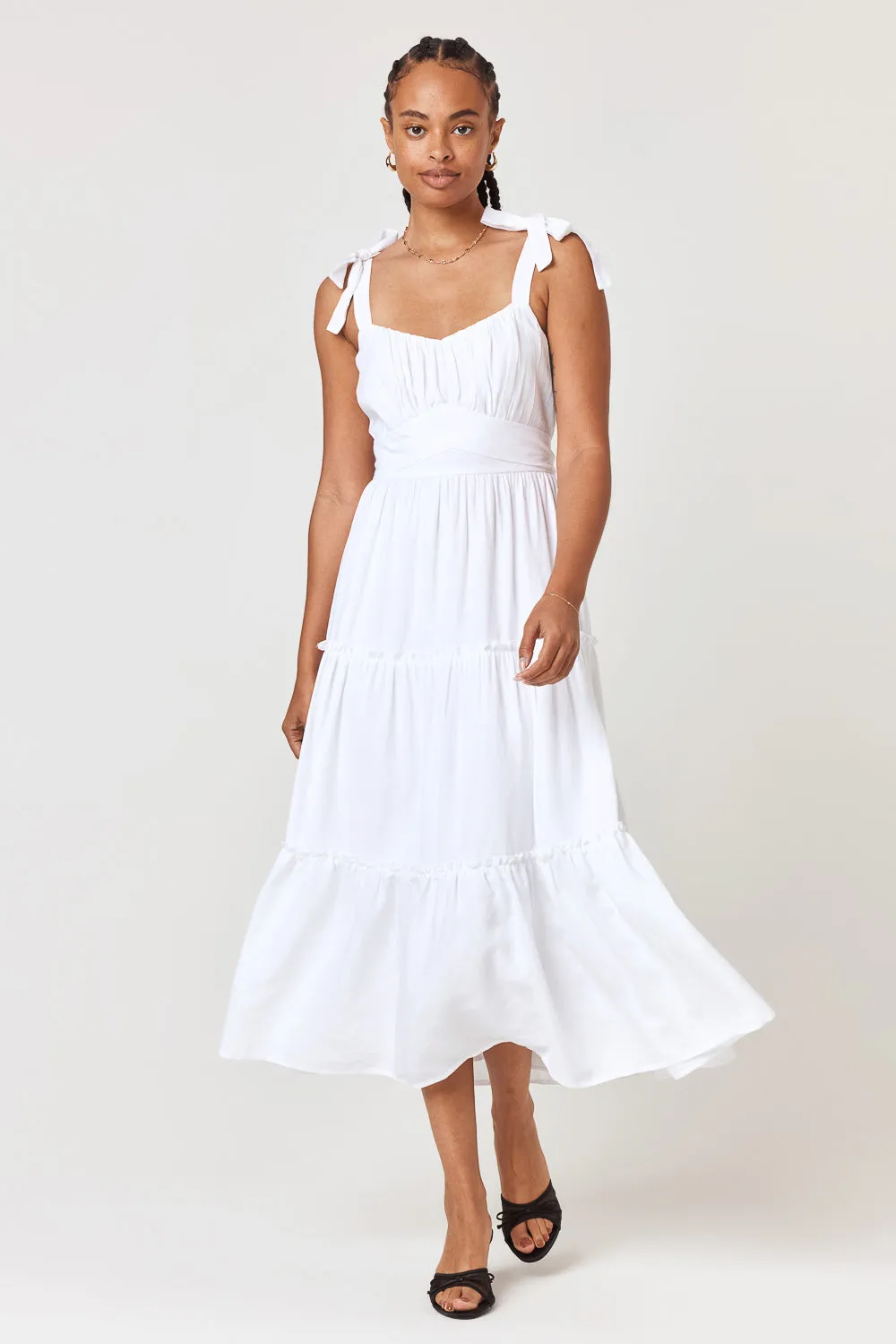 White Ruffle Midi Dress