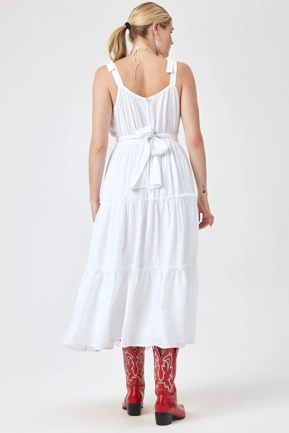 White Ruffle Midi Dress