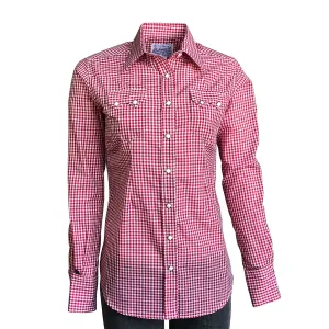 Women's Burgundy Red Gingham Check Western Shirt